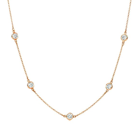 14k Rose Gold Created Diamond Station Necklace 16"